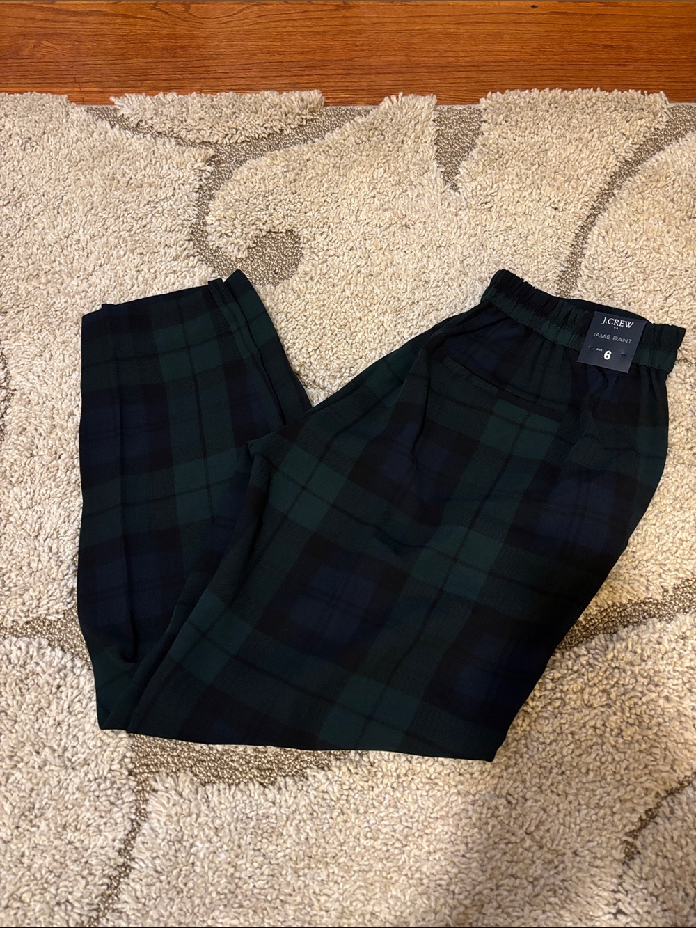 J. Crew Black and Dark Green Tartan Trousers
